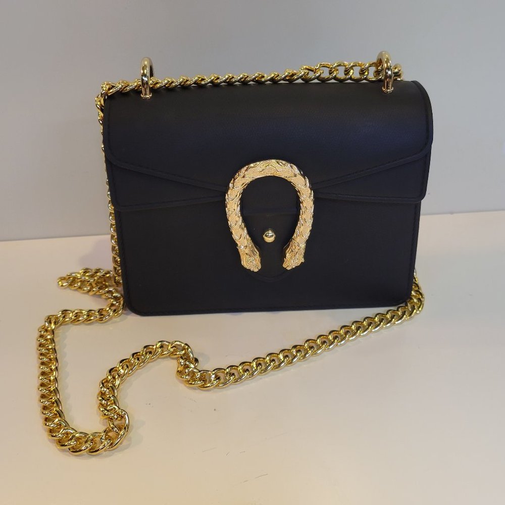 Black Faux Leather Purse w/ Chain